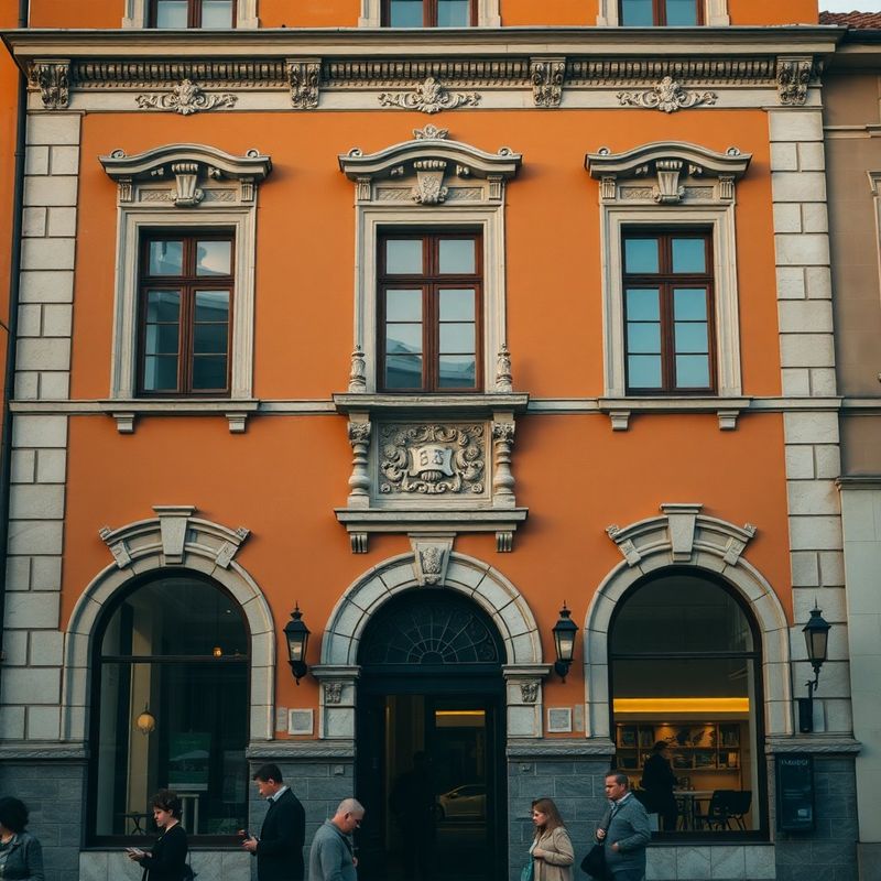 Fațadă interbelică din Brașov cu detalii ornamentale din piatră