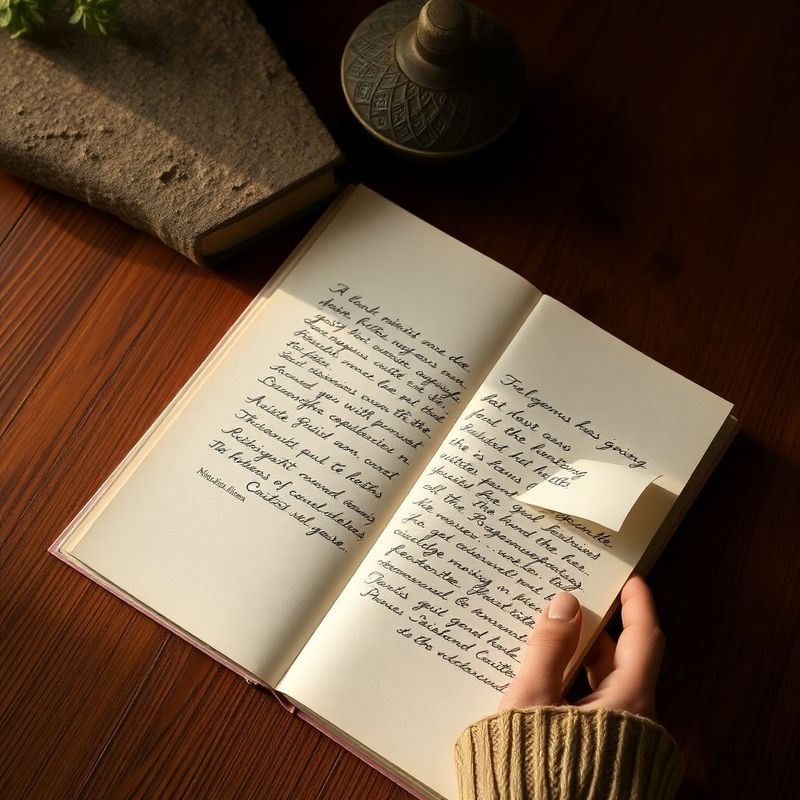 Note de mână alături de un roman al lui Rebreanu, mână întorcând o pagină